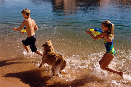 Children and Dog in Lake Stock Photo - Rights-Managed, Code: 700-00092986
