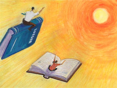 simsearch:700-00150473,k - Illustration of People Flying on Books Toward Sun Stock Photo - Rights-Managed, Code: 700-00150473