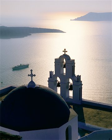 simsearch:600-07802720,k - Church and Sea at Sunset Santorini, Greece Foto de stock - Con derechos protegidos, Código: 700-00186478