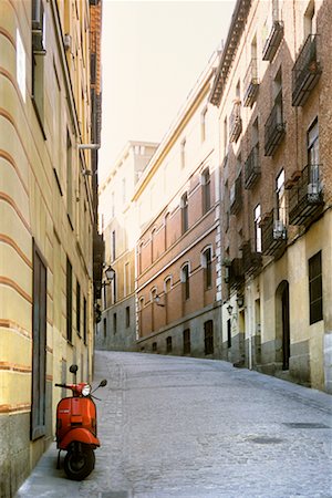 Vespa Parked on Deserted Street Madrid, Spain Stock Photo - Rights-Managed, Code: 700-00194803