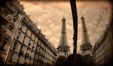 paris sepia - Eiffel Tower Reflected in Window Paris France Stock Photo - Rights-Managed, Code: 700-00267815