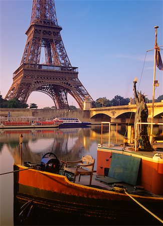 simsearch:862-07690164,k - Boat with Statue of Liberty Replica by Eiffel Tower Paris France Stock Photo - Rights-Managed, Code: 700-00267833