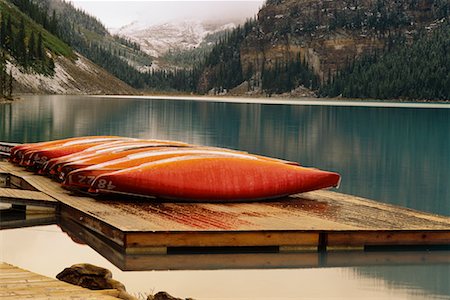 Canoes on Dock, Lake Louise, Banff National Park, Alberta, Canada Stock Photo - Rights-Managed, Code: 700-00430560