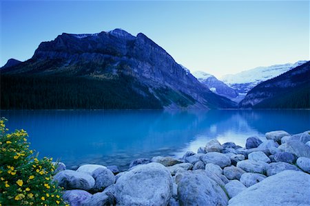 simsearch:400-07823385,k - Lake Louise at Dusk, Banff National Park, Alberta, Canada Stock Photo - Rights-Managed, Code: 700-00430561