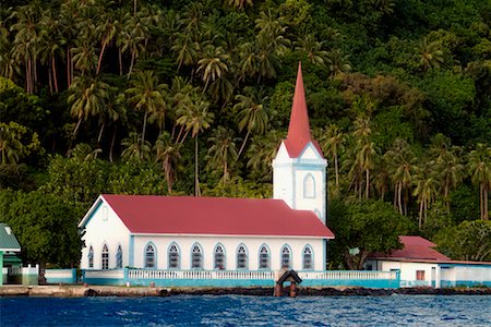 Church on Shoreline, Tahaa, French Polynesia Stock Photo - Rights-Managed, Code: 700-00430923