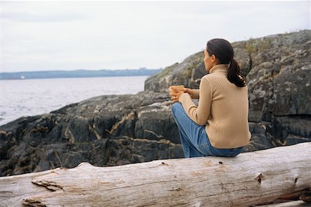 simsearch:700-00453545,k - Woman Sitting on Log with Coffee Stock Photo - Rights-Managed, Code: 700-00453564