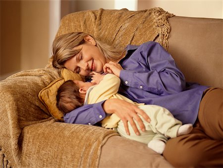 simsearch:700-00080994,k - Mother and Baby on Sofa Stock Photo - Rights-Managed, Code: 700-00515586