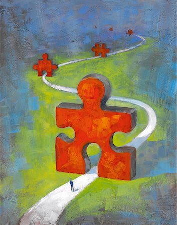 puzzle search - Red Puzzle Pieces On A Road Stock Photo - Rights-Managed, Code: 700-00515986