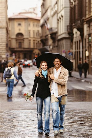 rainy and street scene - Couple Walking With Umbrella, Florence, Italy Stock Photo - Rights-Managed, Code: 700-00524064