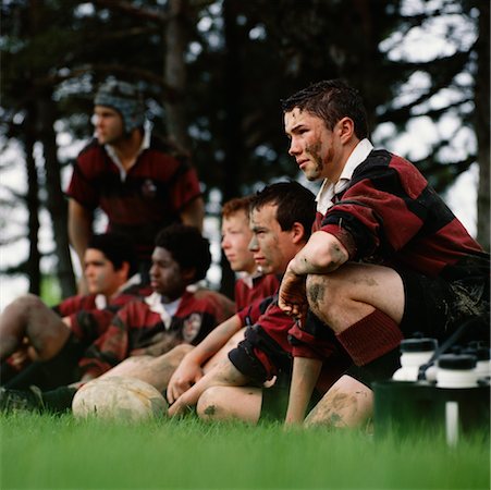 Rugby Team Sitting on Sidelines, Looking Upset Stock Photo - Rights-Managed, Code: 700-00529195