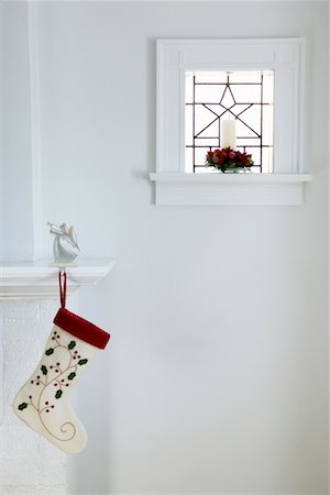 simsearch:700-00547217,k - Stocking Hanging by Fireplace and Candle on Window Sill Stock Photo - Rights-Managed, Code: 700-00547207