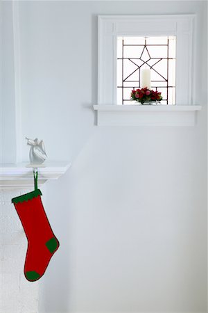 simsearch:700-00547217,k - Stocking Hanging by Fireplace and Candle on Window Sill Stock Photo - Rights-Managed, Code: 700-00547208