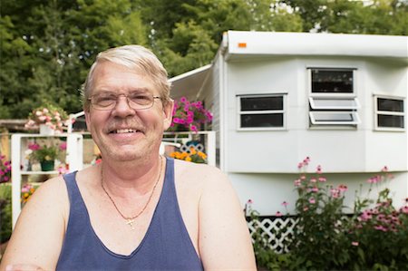Portrait of Mature Man Near Trailer, Woodland Park, Sauble Beach, Ontario, Canada Stock Photo - Rights-Managed, Code: 700-00610585