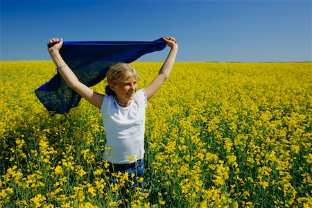 Girl in Canola Field, Holding Yellow Cloth Stock Photo - Rights-Managed, Code: 700-00661182