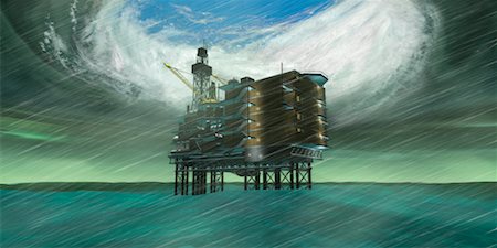 Hurricane Over Oil Drilling Platform Stock Photo - Rights-Managed, Code: 700-00683365