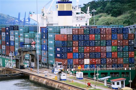 Cargo Ship in Miraflores Locks, Panama Canal, Panama Stock Photo - Rights-Managed, Code: 700-00768752