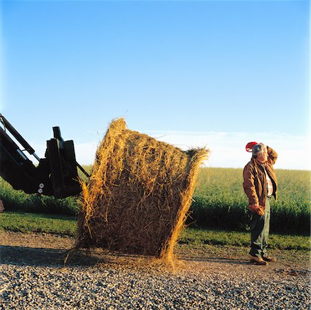 farmer looking into the distance - Farmer Standing By Hay Bale Stock Photo - Rights-Managed, Code: 700-00910101
