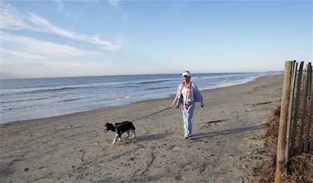 Mature Woman Walking Dog on Beach Stock Photo - Rights-Managed, Code: 700-00912281