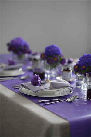 purple floral arrangement - Table Set for Dining Stock Photo - Rights-Managed, Code: 700-00955076