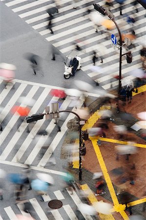 rainy and street scene - Pedestrians with Umbrellas at Shibuya Crossing, Tokyo, Japan Stock Photo - Rights-Managed, Code: 700-01195786