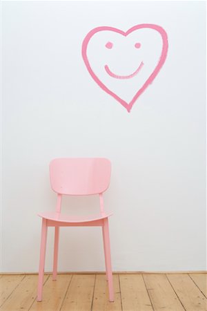 empty room color wall and wood floor - Smiling Heart with Chair Stock Photo - Rights-Managed, Code: 700-01199846