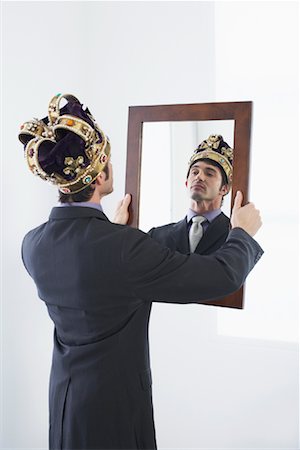 show off male - Businessman with Crown Looking in Mirror Stock Photo - Rights-Managed, Code: 700-01224047