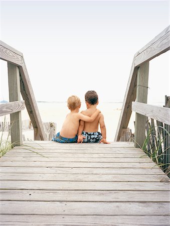 Boys Sitting on Boardwalk at Beach Stock Photo - Rights-Managed, Code: 700-01235100