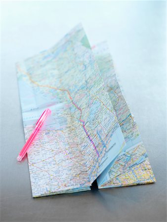 road map - Pen and Map Stock Photo - Rights-Managed, Code: 700-01236747