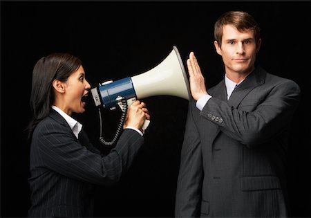 frustrated boss - Businesswoman With Megaphone Yelling at Businessman Stock Photo - Rights-Managed, Code: 700-01296571