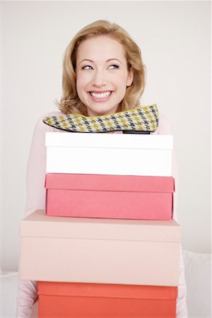 simsearch:700-01344535,k - Woman Holding Shoeboxes Stock Photo - Rights-Managed, Code: 700-01344528