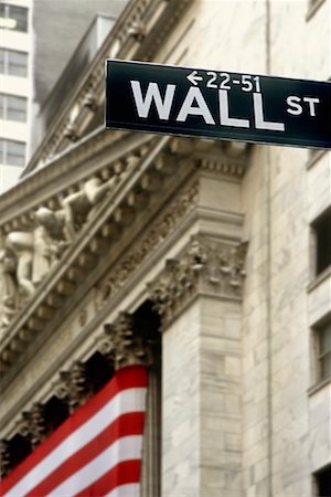 Wall Street Sign and New York Stock Exchange, New York City, New York, USA Stock Photo - Rights-Managed, Code: 700-01694075