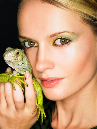 pet exotic - Portrait of Woman With Iguana Stock Photo - Rights-Managed, Code: 700-01837701