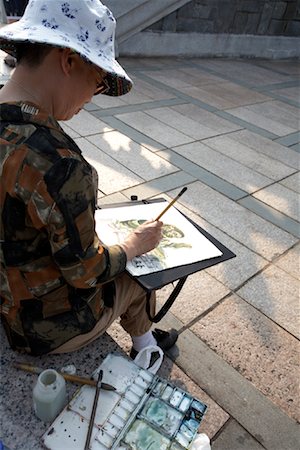 Woman on Bench Painting, Po Lin Monastery, Lantau Island, Hong Kong, China Stock Photo - Rights-Managed, Code: 700-01879095