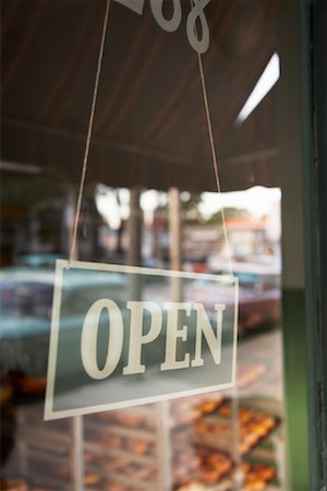Open Sign in Bakery Window Stock Photo - Rights-Managed, Code: 700-01879125