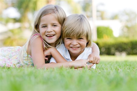 sister brother hugging two - Portrait of Children Stock Photo - Rights-Managed, Code: 700-01953891