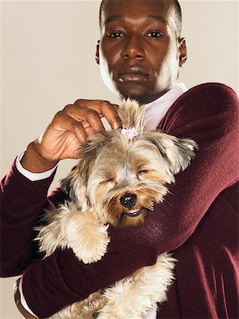 sleeping in class pictures blacks - Portrait of Man With Yorkshire Terrier Stock Photo - Rights-Managed, Code: 700-02080633