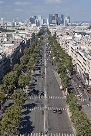 france city road and building pic - Overview of Champs Elysees from Arc de Triomphe, Paris, France Stock Photo - Rights-Managed, Code: 700-02200046