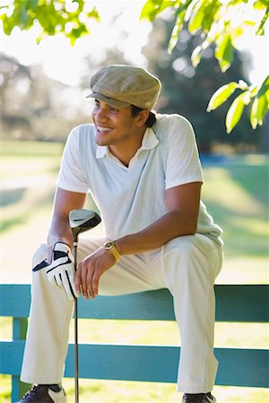 Man Sitting on Bench, Taking a Break From Golfing, Salem, Oregon USA Stock Photo - Rights-Managed, Code: 700-02257749