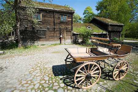 structure of there farm houses - House and Carriage at Skansen, Djurgarden, Stockholm, Sweden Stock Photo - Rights-Managed, Code: 700-02289483