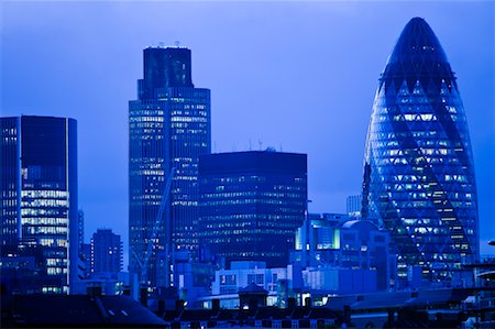 swiss re tower - The Mary Axe Building and Tower 42 at Dusk, London, England Stock Photo - Rights-Managed, Code: 700-02346408