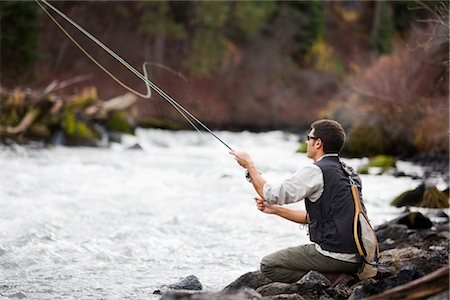 Man Fly Fishing on the Deschutes River, Bend, Oregon, USA Stock Photo - Rights-Managed, Code: 700-02386057