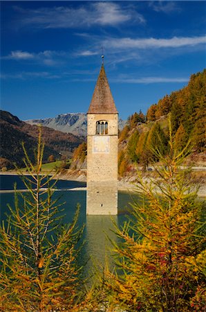 Half-Submerged Campanile, Lake Resia, South Tyrol, Italy Stock Photo - Rights-Managed, Code: 700-02633475