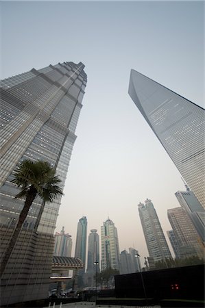 Looking Up at the Jin Mao Tower on the Left and the Shanghai World Financial Center on the Right, Shanghai, China Stock Photo - Rights-Managed, Code: 700-02700804