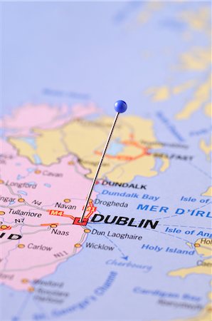 flat map - Map with Pin Marking Dublin, Ireland Stock Photo - Rights-Managed, Code: 700-02912534