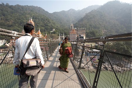 rishikesh - People Crossing Lakshman Jhula Bridge over Ganges River, Rishikesh, Uttarakhand, India Stock Photo - Rights-Managed, Code: 700-02957954