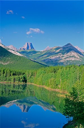 Mountains Reflected in Wedge Pond, Kananaskis Country, Alberta, Canada Stock Photo - Rights-Managed, Code: 700-02973237