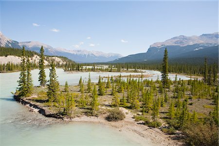 snow mountain trees river - Overview of River, Banff National Park, Alberta, Canada Stock Photo - Rights-Managed, Code: 700-03075902