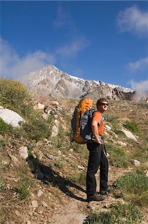 Man Backpacking Horton Lake Trail with Mount Tom in Background, Inyo National Forest, California, USA Stock Photo - Rights-Managed, Code: 700-03194990