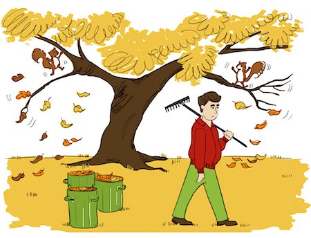 seasons illustration - Illustration of Man Raking Leaves Stock Photo - Rights-Managed, Code: 700-03294804