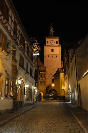 evening europe street - The White Tower at Night, Rothenburg ob der Tauber, Bavaria, Germany Stock Photo - Rights-Managed, Code: 700-03368542